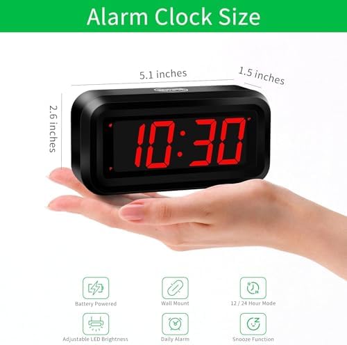 Alarm Clock, 1.2'' LED, Battery Operated, 3-Level Brightness - Image 2