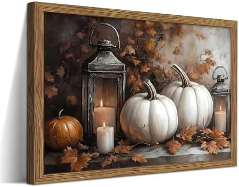Framed Vintage Halloween Pumpkin Canvas Wall Art, Pumpkins by FSYSART