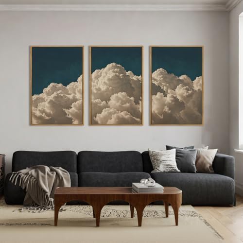 IARTTOP Extra Large Navy Blue Cloud Wall Art 24x36 Inch Framed Abstract Modern - Image 3