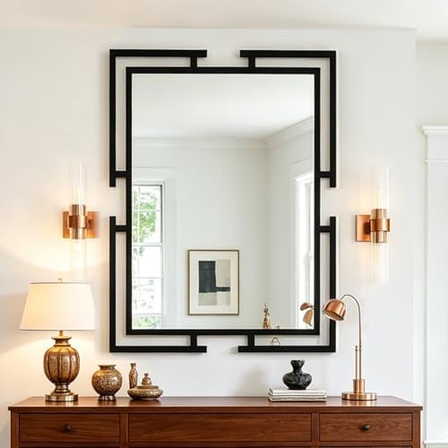 48"x32" Large Black Vanity Bathroom Mirror, Modern Metal Frame, Mirror Wall by AutdotWallMirrors
