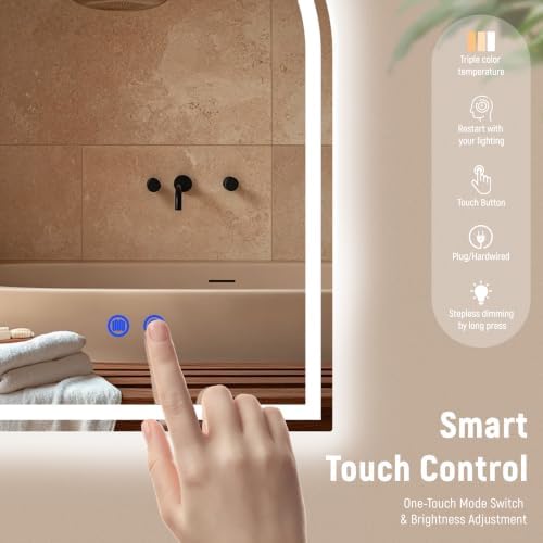 Bathroom Smart Mirrors with LED Lights, Anti-Fog Bathroom Mirror Backlit + - Image 5
