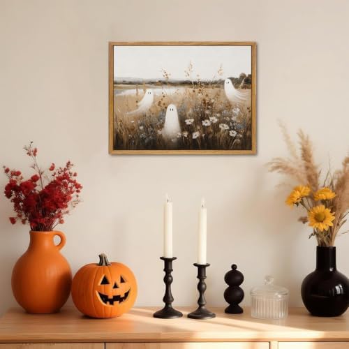 Framed Vintage Halloween Wall Art, Cute Ghost Meadow Painting 8x10Inch - Image 6