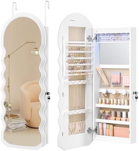 SONGMICS Wide Jewelry Organizer, Wall/Door Mounted, LED Cabinet by SONGMICSbySONGMICSHOME