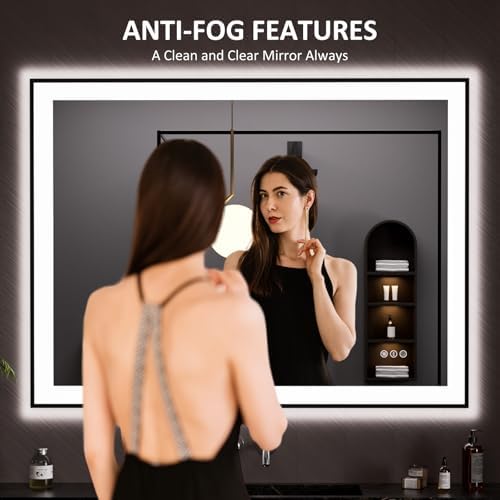 LOAAO 48"X36" LED Bathroom Mirror Black Framed - Image 2