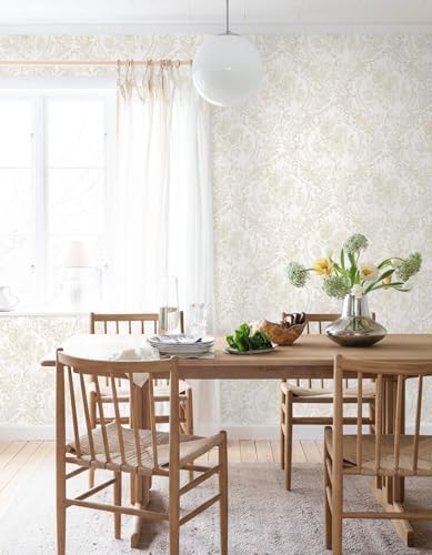 Ismoon Floral Peel and Stick Wallpaper Vintage Beige Damask Wall Paper - Image 6