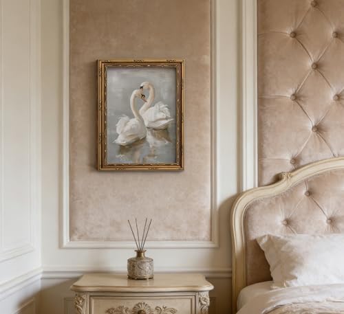 Vintage Gold Framed Swan Canvas Wall Art Country Farmhouse Retro Romantic - Image 6