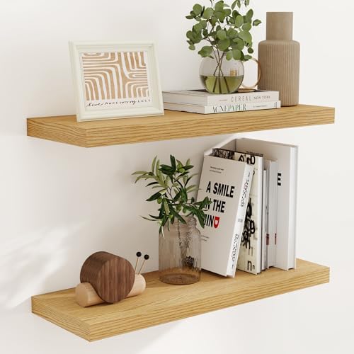 Fun Memories 32" W x 9.3" D Floating Shelves, Rustic Wood Deep Shelves by FunMemories