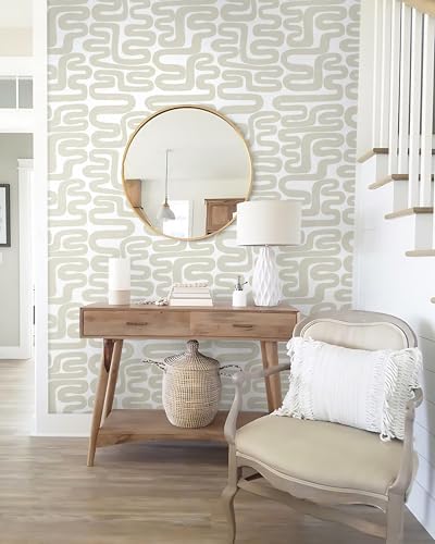 Peel and Stick Wallpaper Beige and White Wallpaper Modern Geometric Contact - Image 4