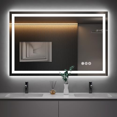 Amorho 50"X36" LED Bathroom Mirror, Front and Backlight by Amorho