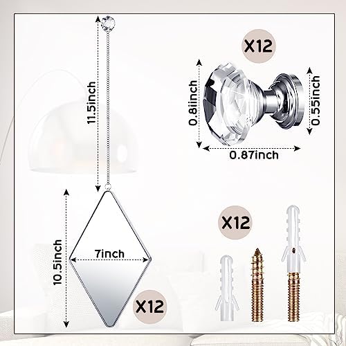 Qunclay 12 Pcs Diamond Wall Mirror Decorative Set Hanging Mirrors - Image 2