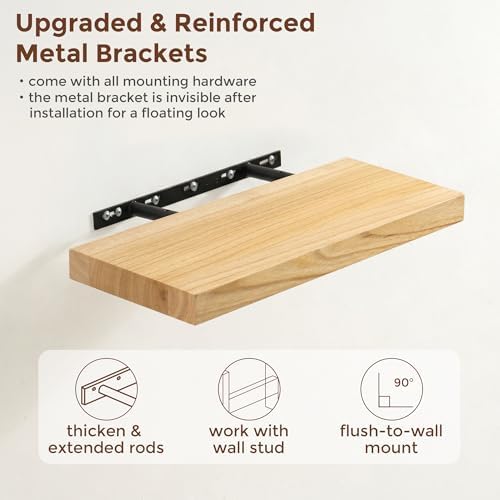 fuqing 20 Inch Floating Shelves 6.7'' Deep Natural Wood Shelves Set of 2 - Image 5