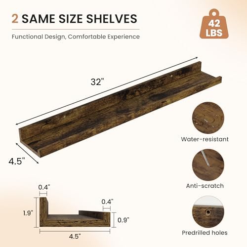 Dreamland Picture Ledge Shelf for Wall, Floating Shelves Set of 2, 32 inch Long - Image 3