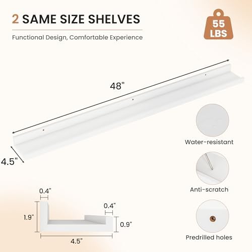 Dreamland Picture Ledge Shelf for Wall, Floating Shelves Set of 2, 48 Inch Long - Image 2