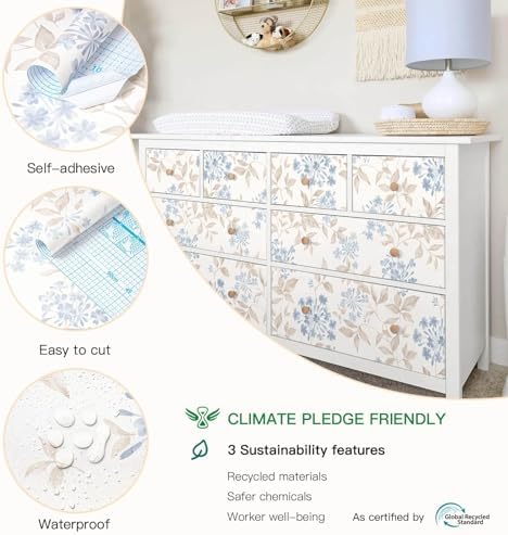 Heroad Boho Floral Wallpaper Blue/Beige Peel and Stick Wallpaper Neutral Leaf - Image 3