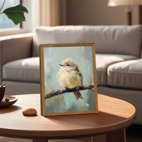 AVECCO Cute Funny Fluffy Bird on Branch Wall Art Canvas Framed 8x10 inch - Image 5
