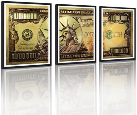 Black Framed Canvas Wall Art Gold Million Dollar Money The Statue of Liberty by YatsenBridge