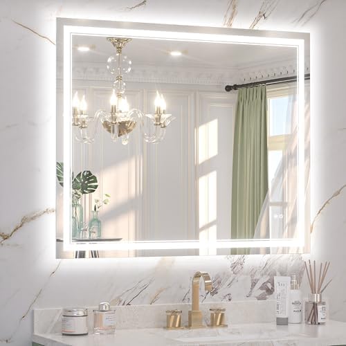 Keonjinn 44" x 36" Bathroom LED Mirror, Safe Tempered Glass, French Cleat by Keonjinn