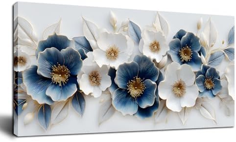 Large Canvas Wall Art for Living Room Blue and White Floral Print Painting wall by POMAIHUADE
