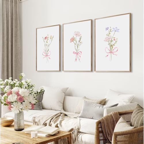 Girl Flower Bow Wall Art Coquette Pink Floral Canvas Wall Decor Nursery - Image 6