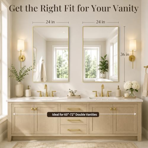 2-Pack 24"x36" Satin Gold Framed Bathroom Vanity Wall Mirrors - Image 6