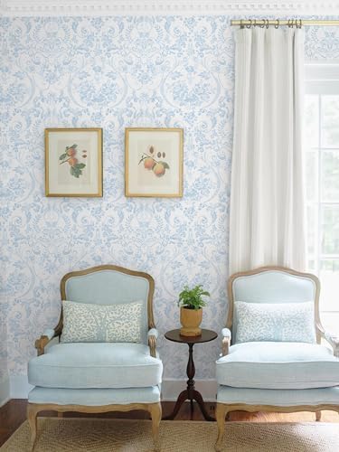 Ismoon Blue and White Wallpaper Floral Peel and Stick Wallpaper 17.3in x 32.8ft - Image 4