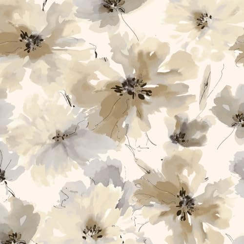 JiffDiff Beige Watercolor Floral Peel and Stick Wallpaper, 17.3" x 1200" by wallpaper