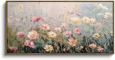 InSimSea Extra Large Framed Vintage Wall Art, Wildflowers Field by InSimSeaArt