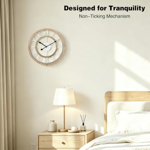 16 Inch Rustic Wall Clock Silent Non-Ticking Wooden Wall Clocks - Image 5
