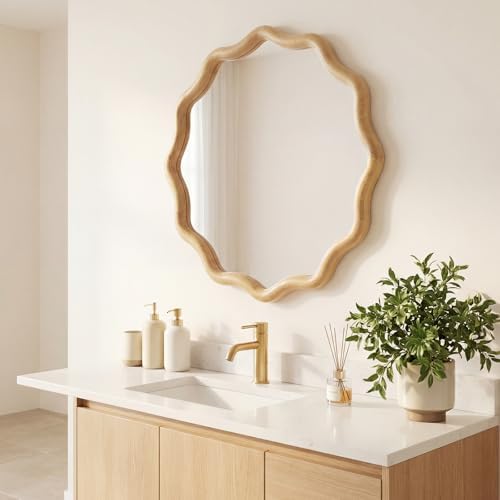 Vercraft 24" Scalloped Wood Wall Mirror, Boho Wall Decor - Image 5