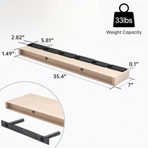 Oak Long Floating Shelves, 36 Inch Wooden Bathroom Shelf Set of 2 - Image 3