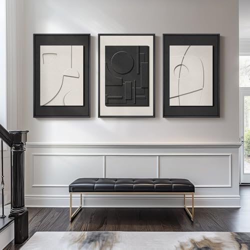 Large Framed Black and White Modern 3D Abstract Wall Art - Image 4