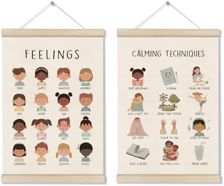 Feelings Emotions Chart for Kids, Calming Techniques Poster Hanger Frame by DOI-LANEE