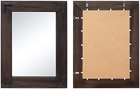 YOSHOOT Rustic Wooden Framed Wall Mirror, Natural Wood Bathroom Vanity Mirror - Image 2