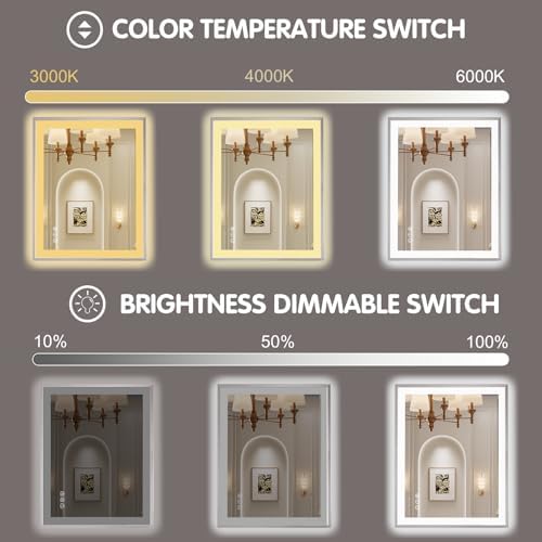 28x36 Inch LED Mirror for Bathroom, Brushed Nickel Frame - Image 4