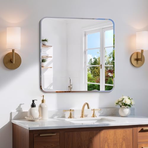 CILIBER Beveled Mirror, 24x24 Square Bathroom Mirror Rounded Corner, 3mm by CILIBER