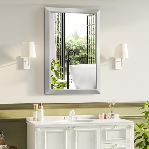 Bathroom Mirror for Over Sink, 22x30Inch Silver Thick Anti-Rust Metal Frame - Image 4