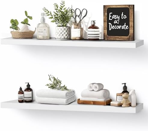 24x5.8x0.8in Floating Wall Shelves Rustic Solid Wood 2-Pack by ABSWHLM