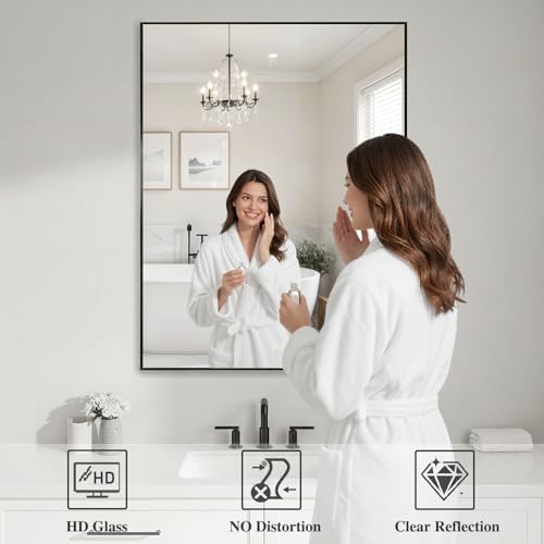 Koonmi Black Mirrors for Wall, 30x40 Inch Bathroom Mirror, Rectangular Wall - Image 3