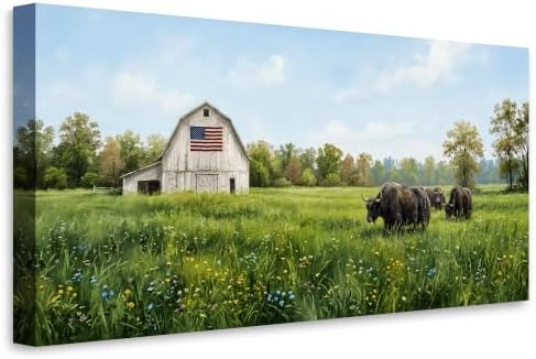 Anolyfi Farmhouse Highland Cow Barn Canvas Wall Art Decor 40"x20" - Image 2