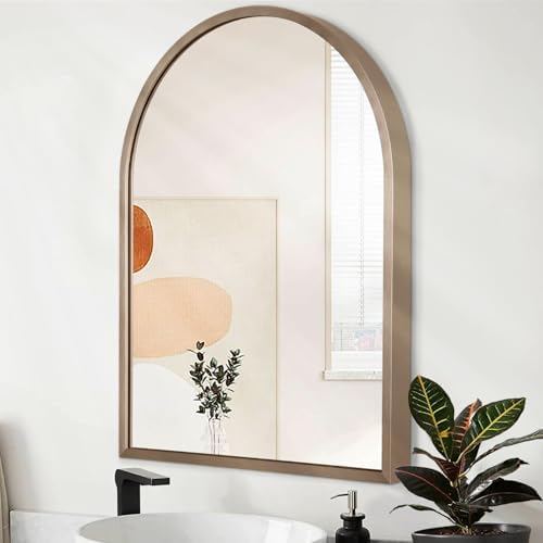 Large Arch Wall Mirror Bathroom Mirror Brass 26"x18" Metal Framed Mirror by HLFMVWE