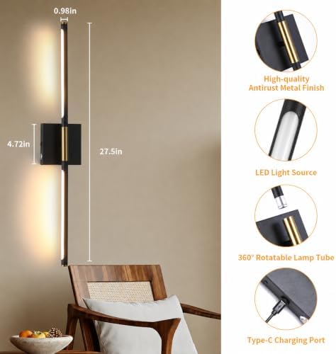 27 in Battery Operated LED Wall Sconces, 10000mAh Rechargeable, 2 Pack - Image 7