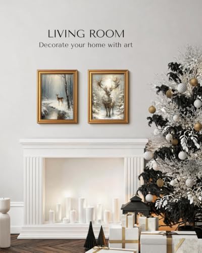 VIYYIEA Christmas Reindeer Wall Art Snowy Landscape Painting 12x16 In - Image 4