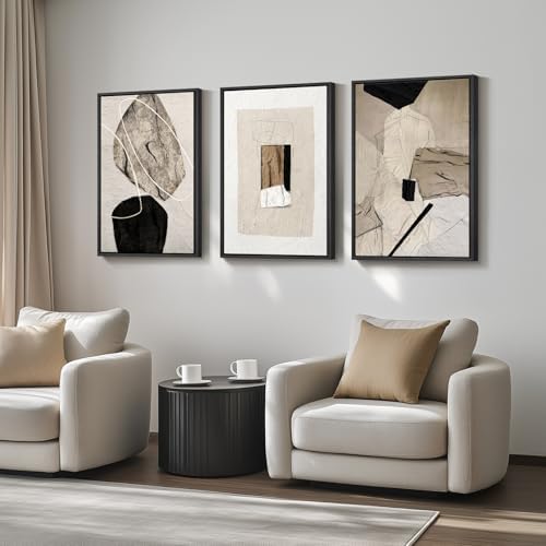 Large Framed Modern Neutral Abstract Wall Art, Total 60x30 In - Image 2