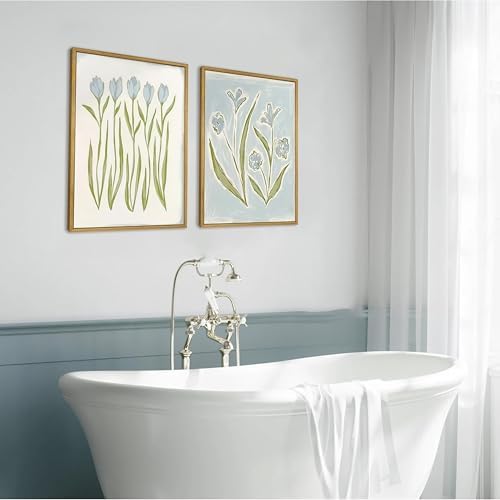 Blue Tulip Flower Wall Art Set of 2, Watercolor Floral Preppy Canvas Poster - Image 5