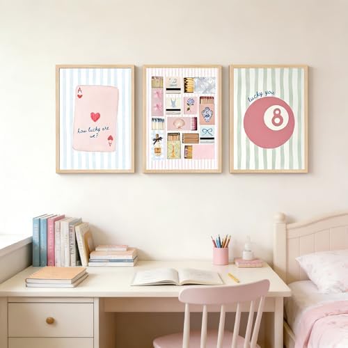 3Pcs Trendy Preppy Wall Art Pink Blue Matchbox Lucky 8 Ball Pictures Wall Decor - Image 6