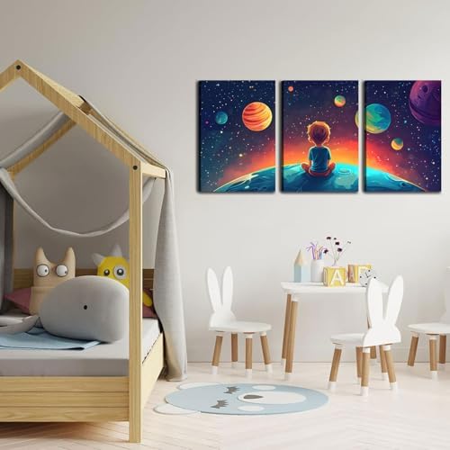 3Pcs Space Boy Canvas Wall Art Cute Inspirational Space Fantasy Wall decor - Image 2