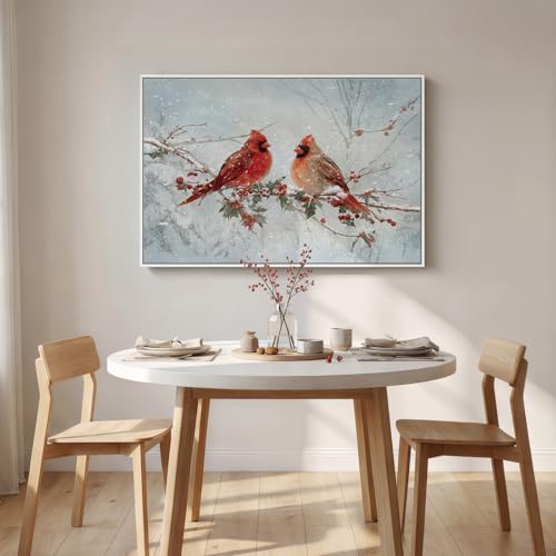 Framed Modern Red Bird Landscape Wall Art, Large Nature Animal Canvas Prints - Image 4
