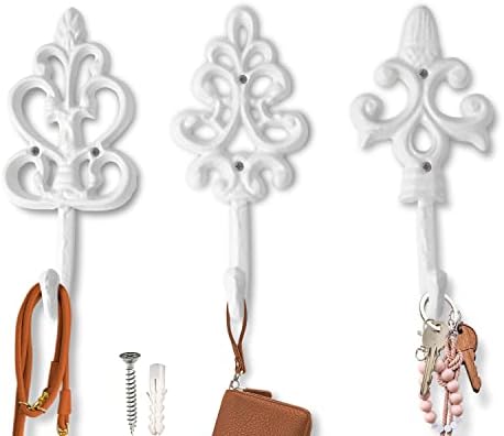 Comfify Pure White Cast Iron Wall Hooks Set of 3 – Farmhouse Coat Hooks by Comfify
