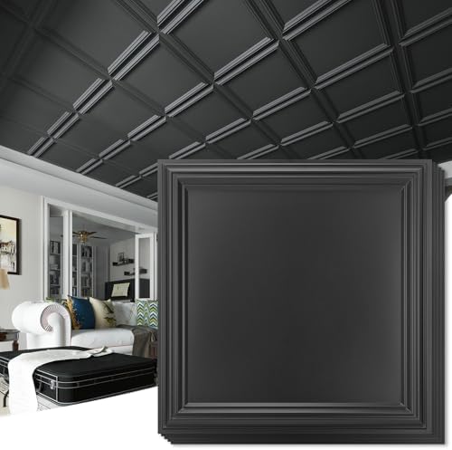 Art3d 24x24in. PVC Drop Ceiling Tiles 24 Pcs, Square Black by Art3d
