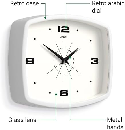 JONES CLOCKS® Movie wall Clock | Rectangular Retro Clock | 10" | White | Cool - Image 6